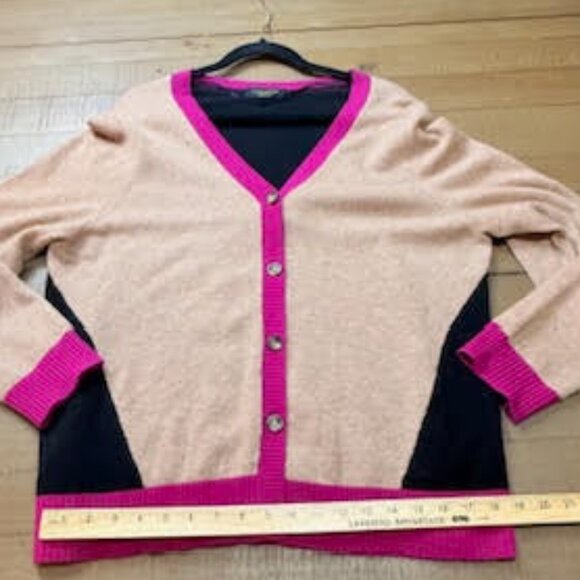 100% Cashmere Charter Club Colorblock Cardigan Sweater Pink Tan Black Women’s XL - Picture 10 of 13
